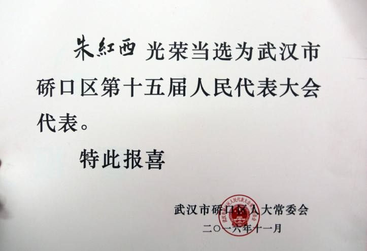 【市政機施】機械化公司黨委書記、董事長朱紅西同志光榮當選為武漢市硚口區第十五屆人大代表