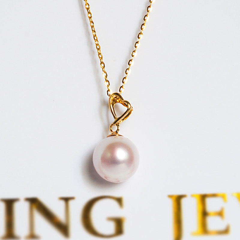 恒興珠寶 日本akoya珍珠吊墜 天然海水珍珠項鏈單顆18K女鎖骨鏈