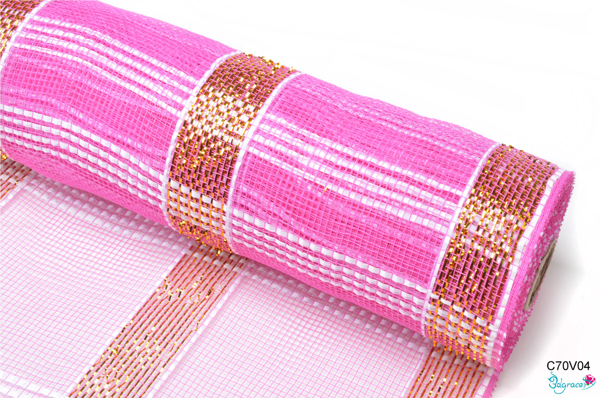 C70 Check Metallic Mesh C70V04 Gold Metallic And Vegetable Line In Dk.Pink PP C70 Check Metallic Mesh C70V04 Gold Metallic And Vegetable Line In Dk.Pink PP