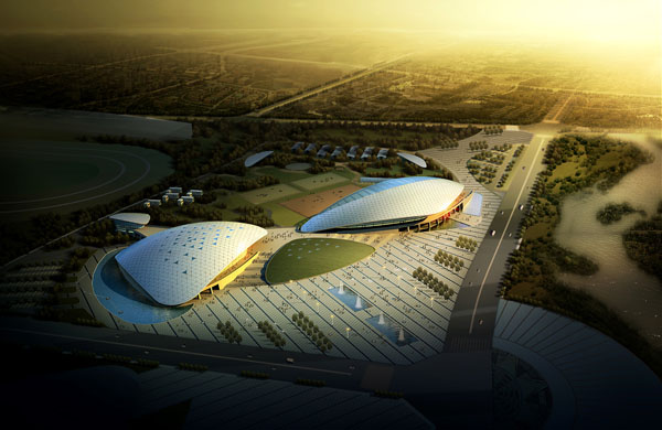 穹顶展示——中国现代五项赛事中心黄昏鸟瞰图