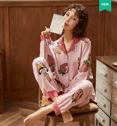 草莓睡衣女新款春秋季长袖可爱女士睡衣时尚韩版开衫外穿居家套装 草莓睡衣女新款春秋季长袖可爱女士睡衣时尚韩版开衫外穿居家套装